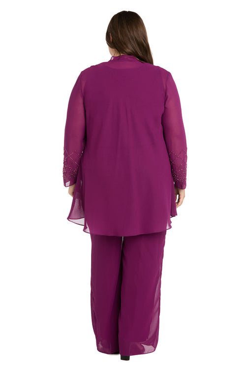 3-Piece Georgette Pantsuit with Caviar Beading - Plus