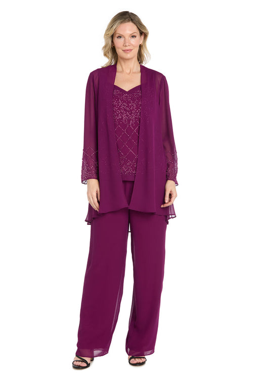 3-Piece Georgette Pantsuit with Caviar Beading