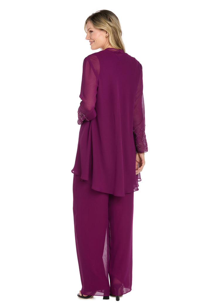 3-Piece Georgette Pantsuit with Caviar Beading