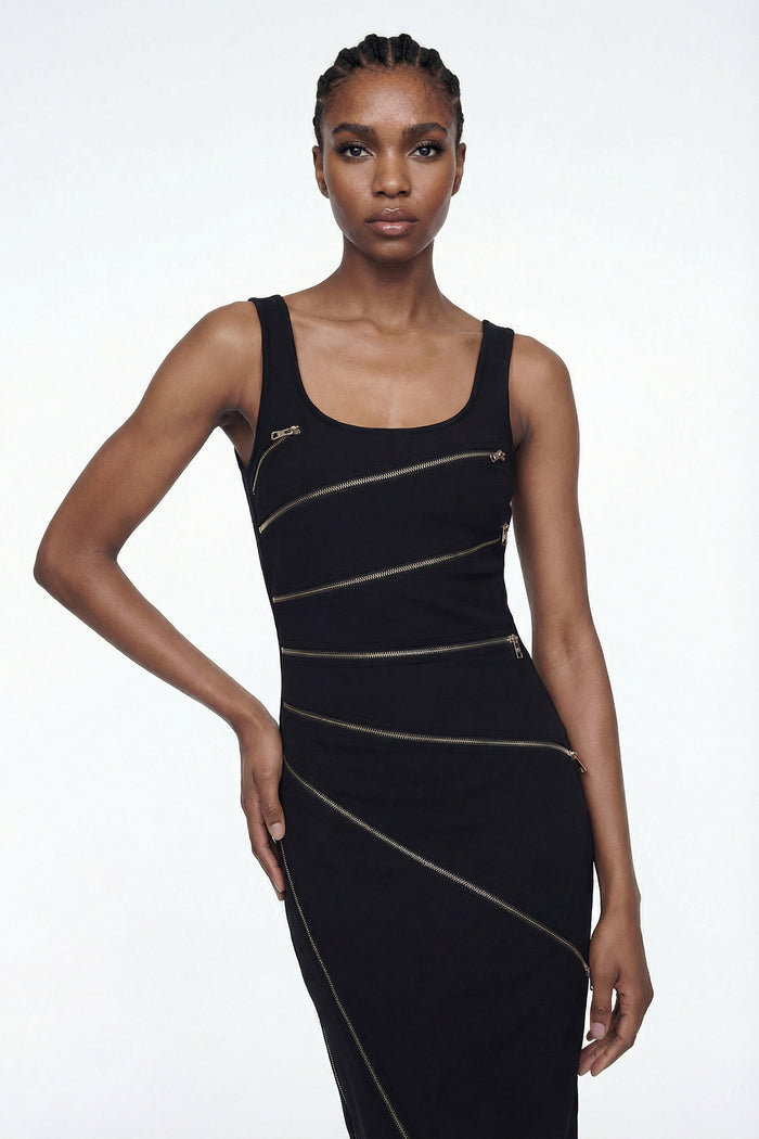 Aloysius Zipper Sleeveless Maxi Dress