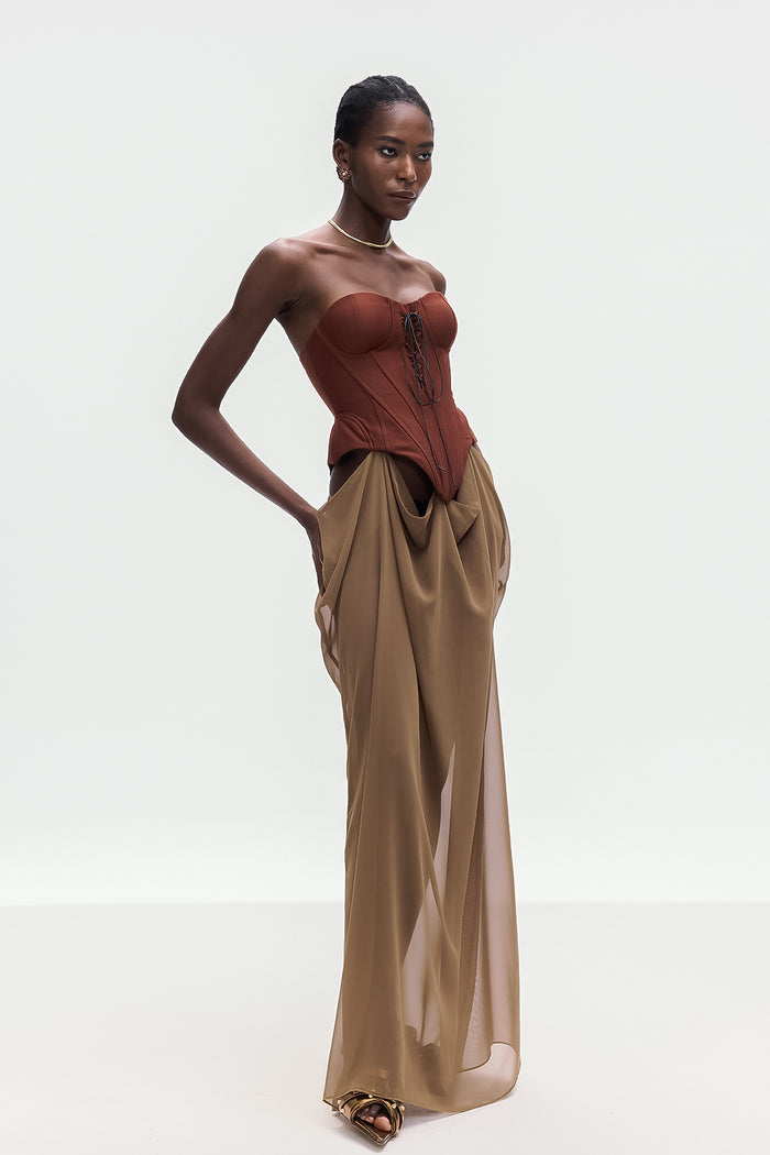 Ardelis Strapless Corset Lace Up Maxi Dress