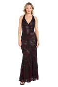 Beaded Halter Mermaid Gown with Godet Skirt - Petite