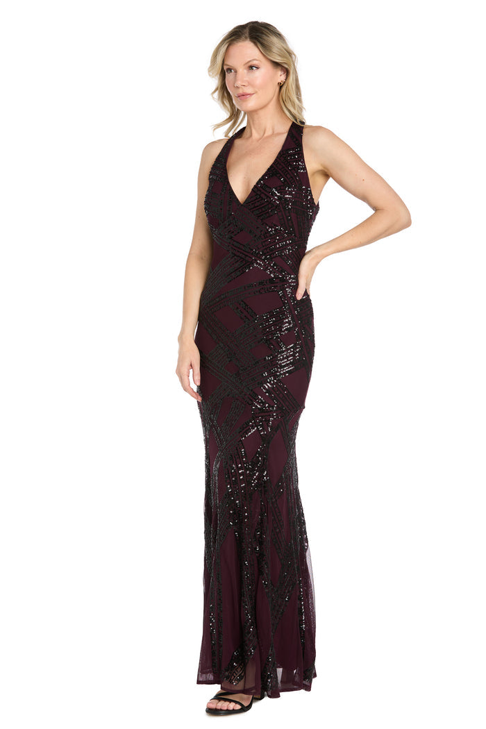 Beaded Halter Mermaid Gown with Godet Skirt - Petite