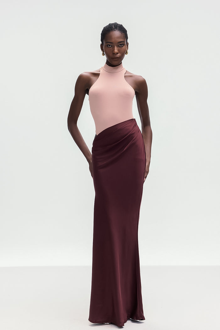 Beres Tank Top Satin Maxi Dress In Khaki