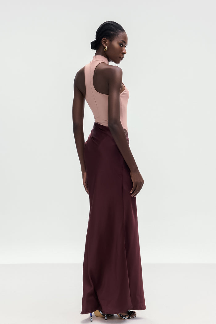 Beres Tank Top Satin Maxi Dress In Khaki