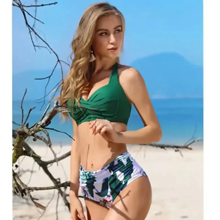 Bikini Set Ruched Swimwear Women Print Swimsuit Push Up High Waist Bikinis Plus Size Bathing Suit Beachwear - Allen-Fitness