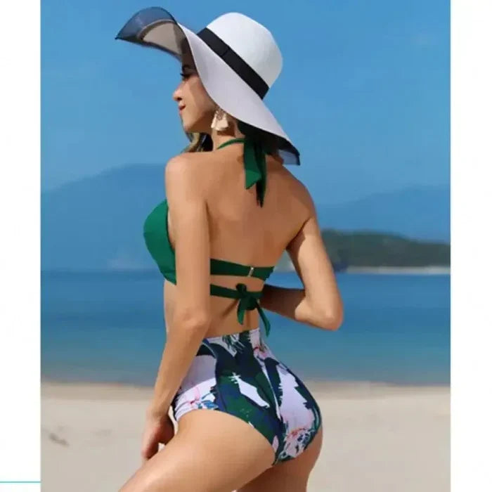 Bikini Set Ruched Swimwear Women Print Swimsuit Push Up High Waist Bikinis Plus Size Bathing Suit Beachwear - Allen-Fitness