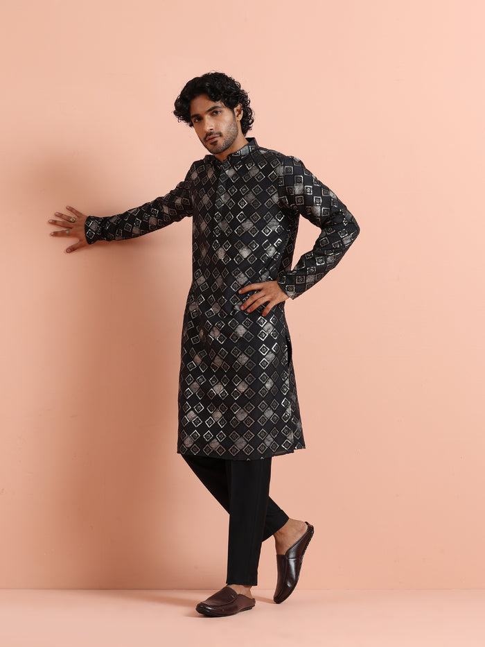 Black Chanderi Metallic Kurta Trouser Set