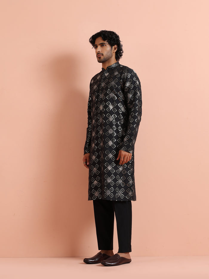Black Chanderi Metallic Kurta Trouser Set