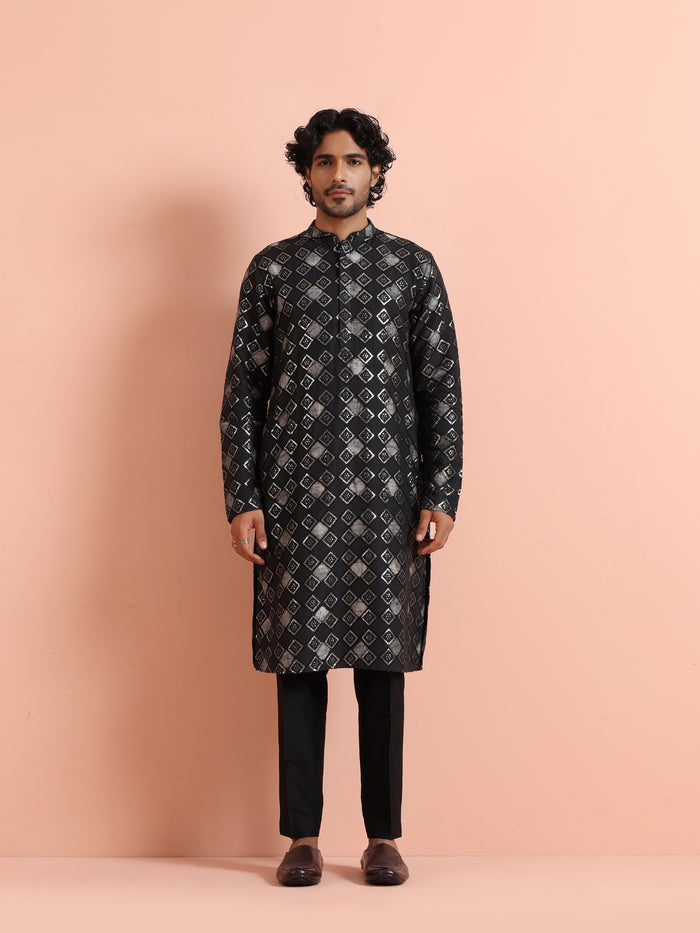 Black Chanderi Metallic Kurta Trouser Set