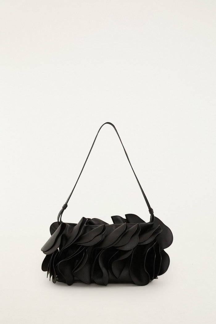 Black Leather Shoulder Flower Bag