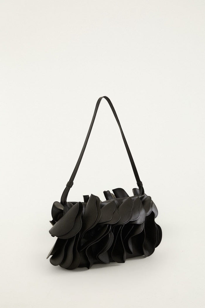Black Leather Shoulder Flower Bag