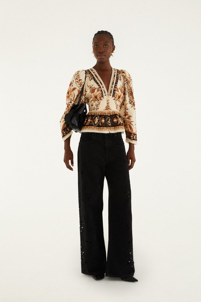 Black Leather Shoulder Flower Bag