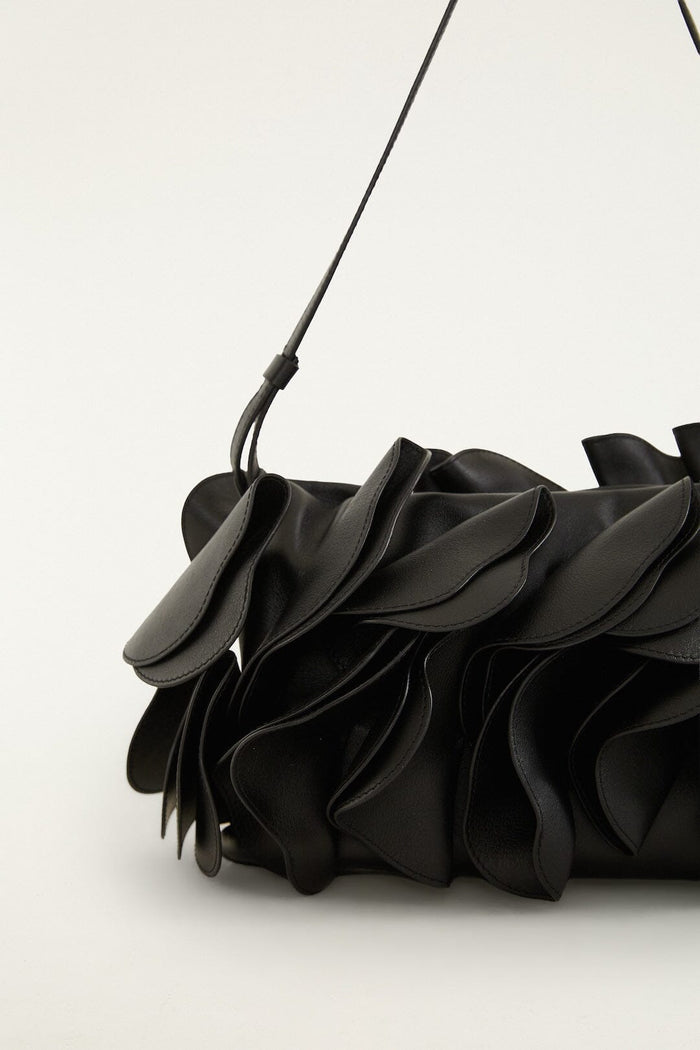 Black Leather Shoulder Flower Bag