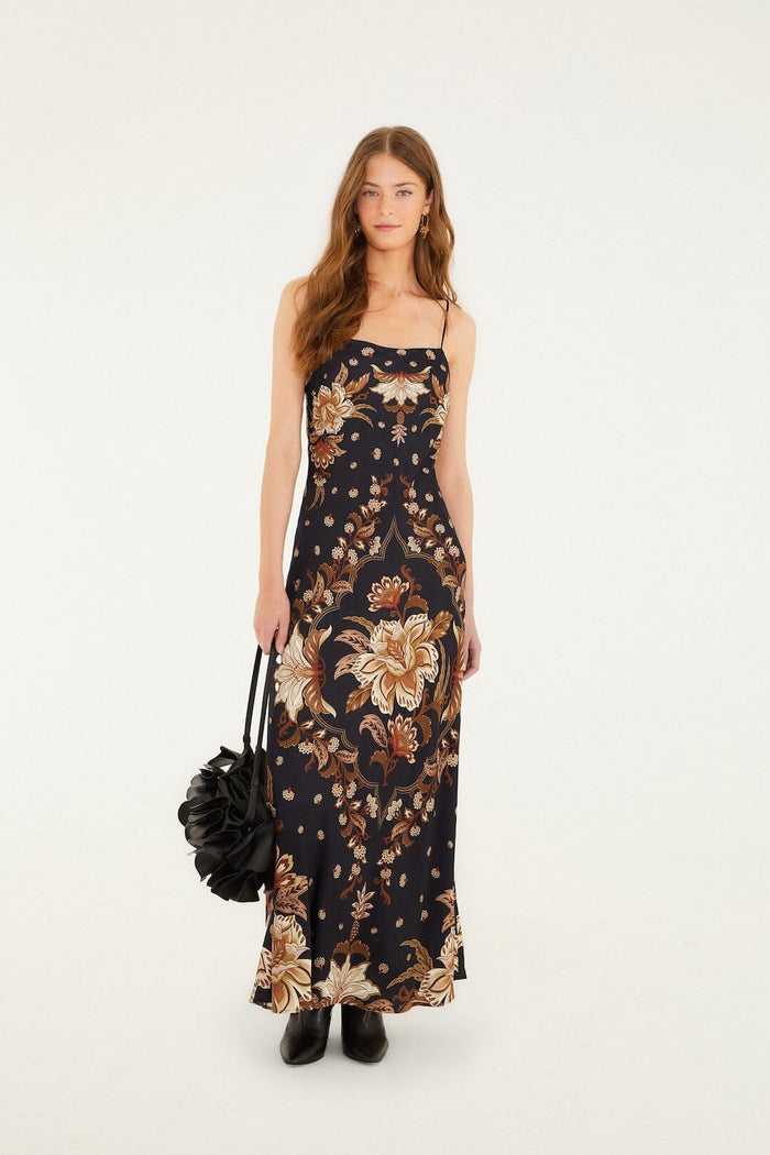 Black Majestic Garden  Slip Maxi Dress