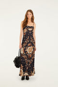 Black Majestic Garden  Slip Maxi Dress