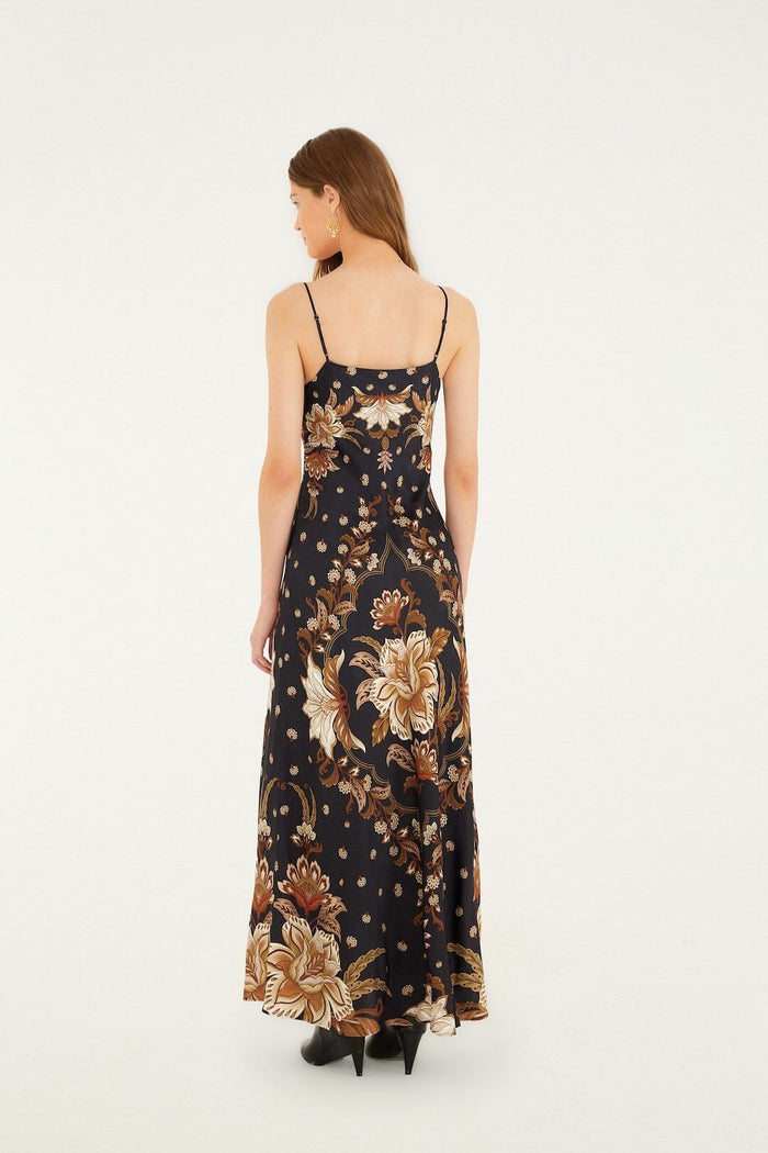 Black Majestic Garden  Slip Maxi Dress
