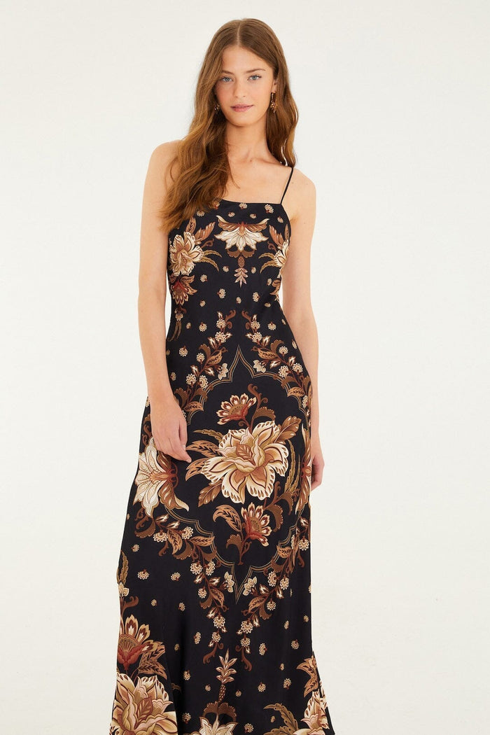 Black Majestic Garden  Slip Maxi Dress