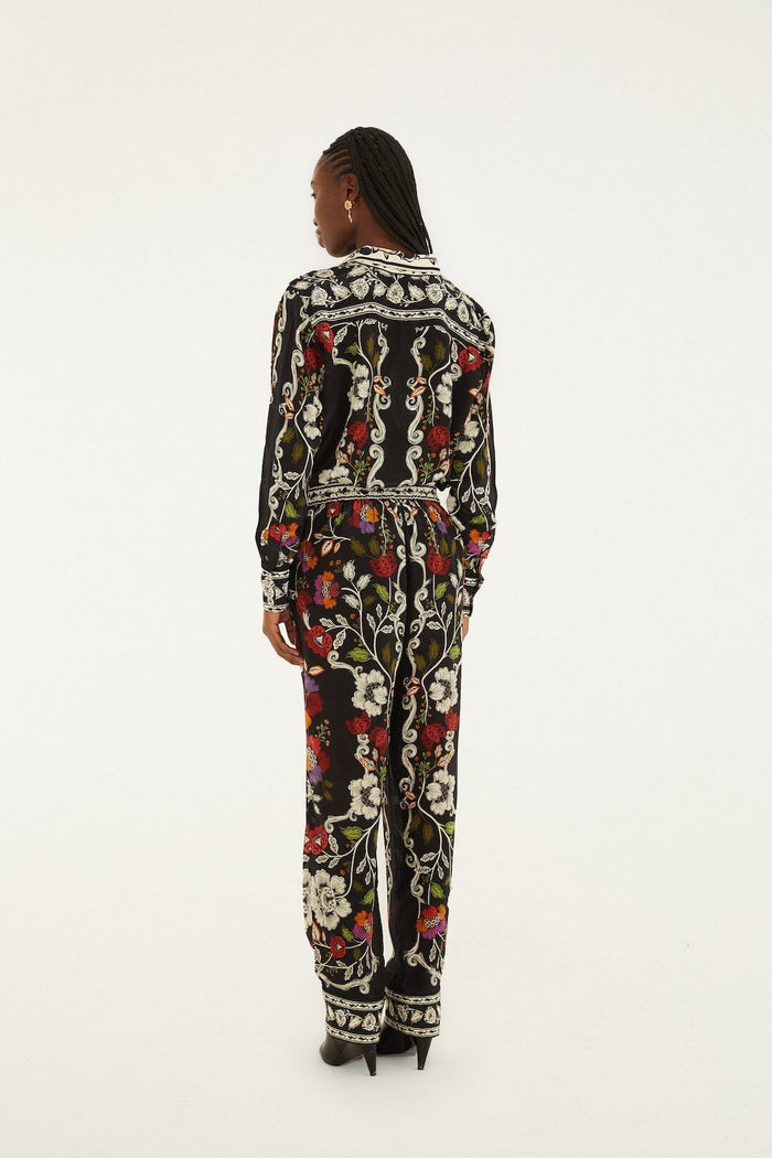 Black Rococo Flowers Pockets Pants
