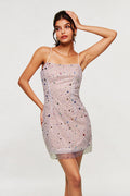Blandinus Crystal Mesh Spaghetti Mini Dress