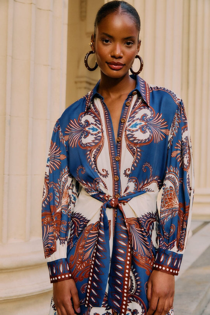 Blue Arabesque Scarf  Midi Dress