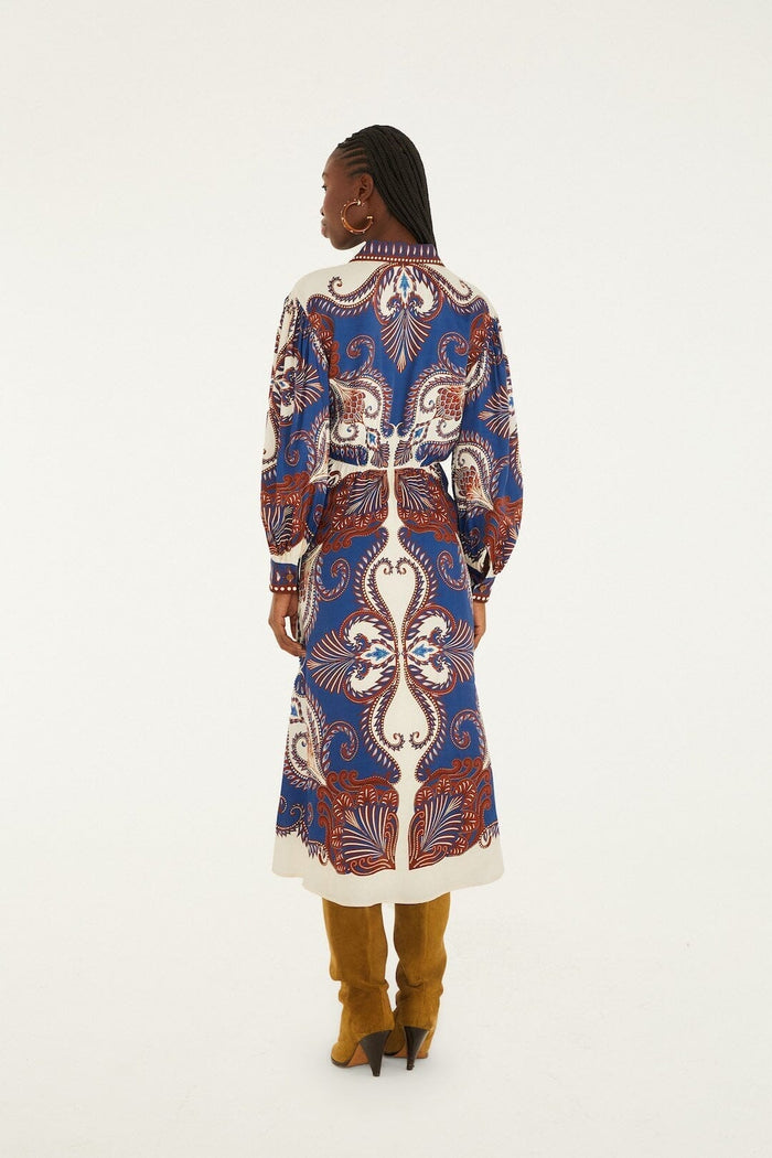 Blue Arabesque Scarf  Midi Dress