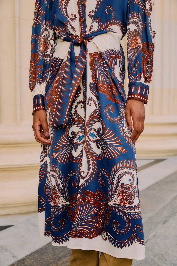 Blue Arabesque Scarf  Midi Dress