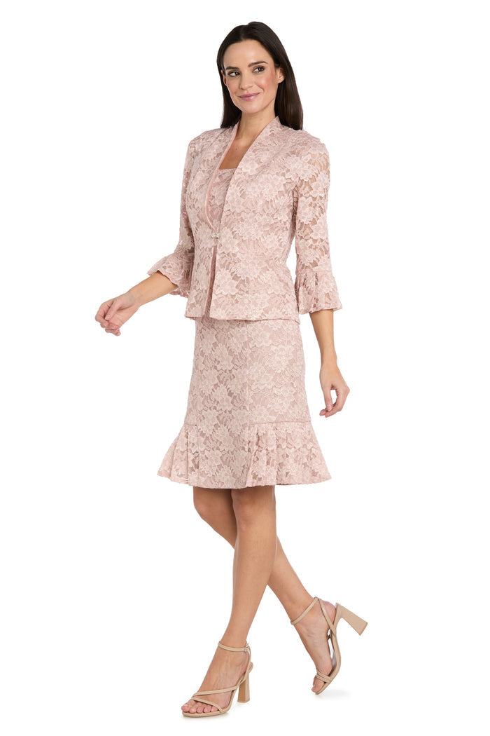 Blush Lace Peplum Jacket Dress - Petite