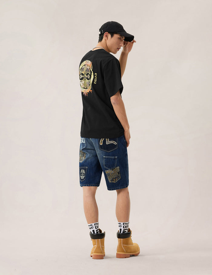 Brocade Patchwork Denim Shorts