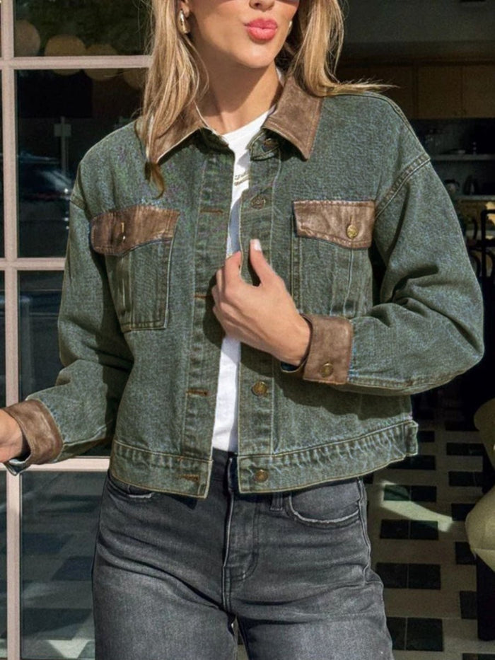 Button Up Chest Pockets Denim Jacket - Allen Fitness | Running Shoes, Leggings & Activewear UK