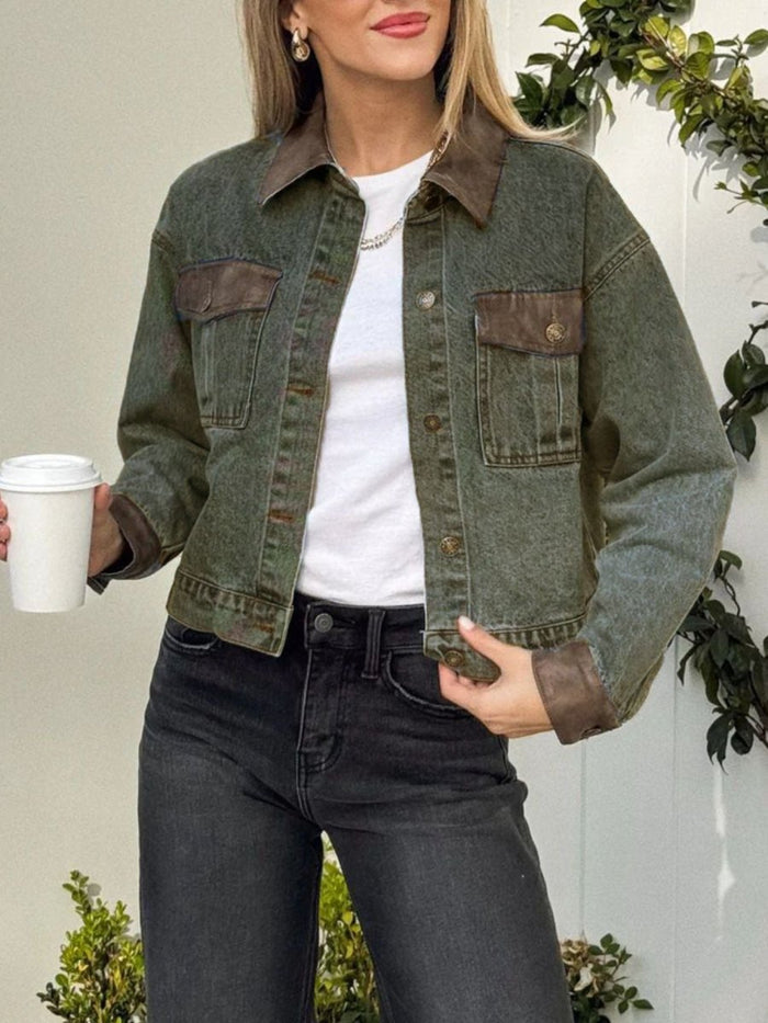 Button Up Chest Pockets Denim Jacket - Allen Fitness | Running Shoes, Leggings & Activewear UK