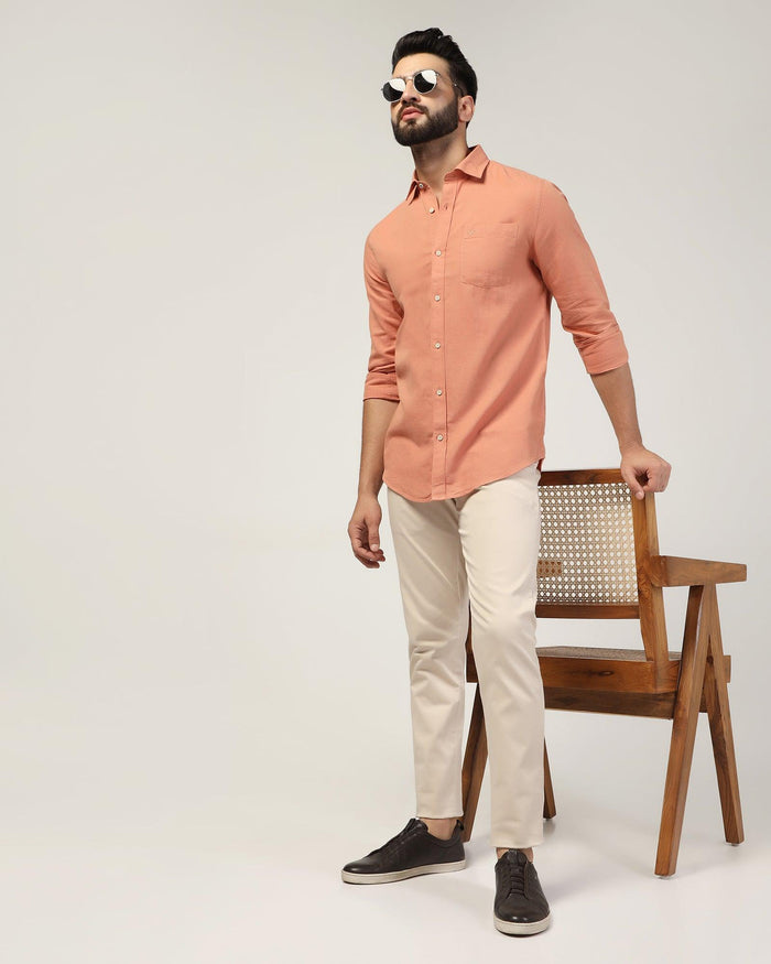 Casual Peach Solid Shirt - Lang - Blackberrys