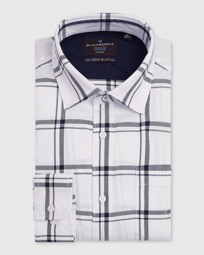 Casual White Check Shirt - Kevin - Blackberrys