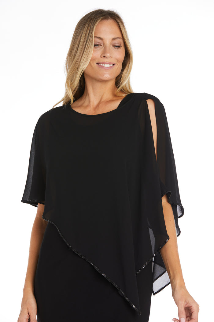 Chiffon Poncho with Rhinestone Trim Around The Edges