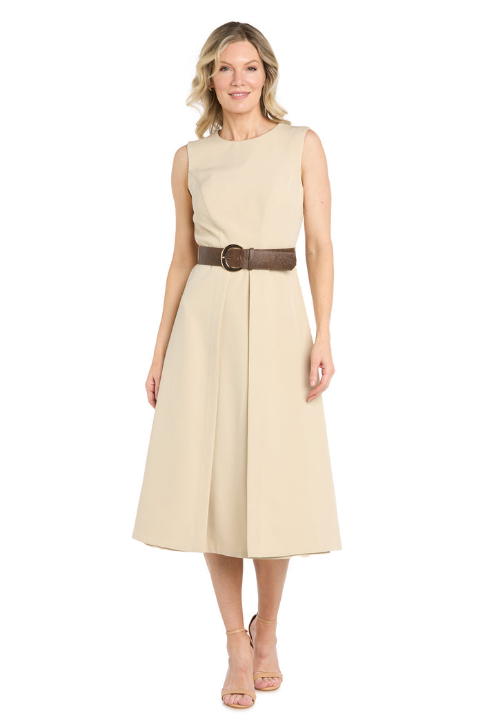 Classic Belted Midi A-Line Dress