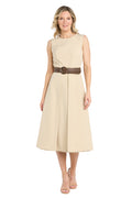 Classic Belted Midi A-Line Dress