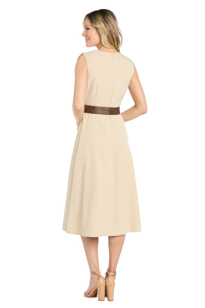 Classic Belted Midi A-Line Dress