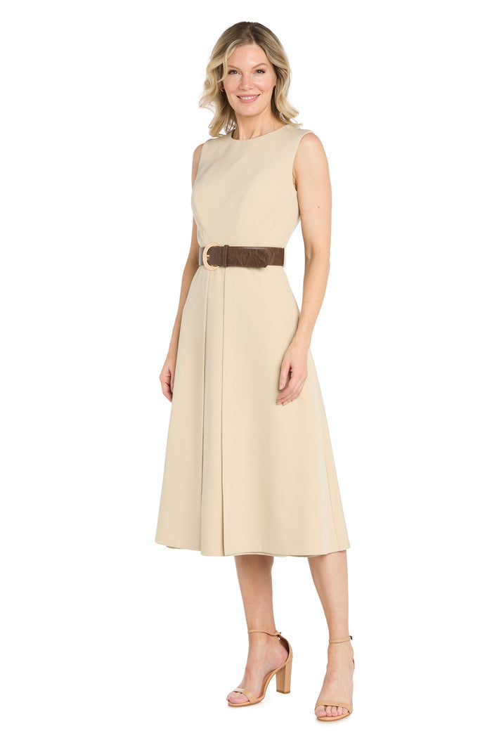 Classic Belted Midi A-Line Dress