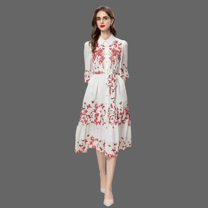 Colorful Floral Lace-Up Dress with Beads and Long Sleeves, Ideal for Heavy Industry - Allen-Fitness
