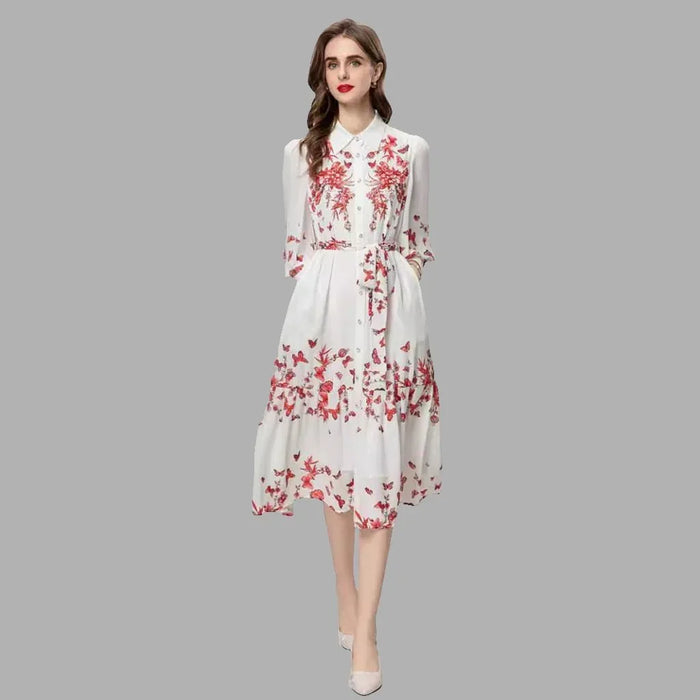 Colorful Floral Lace-Up Dress with Beads and Long Sleeves, Ideal for Heavy Industry - Allen-Fitness