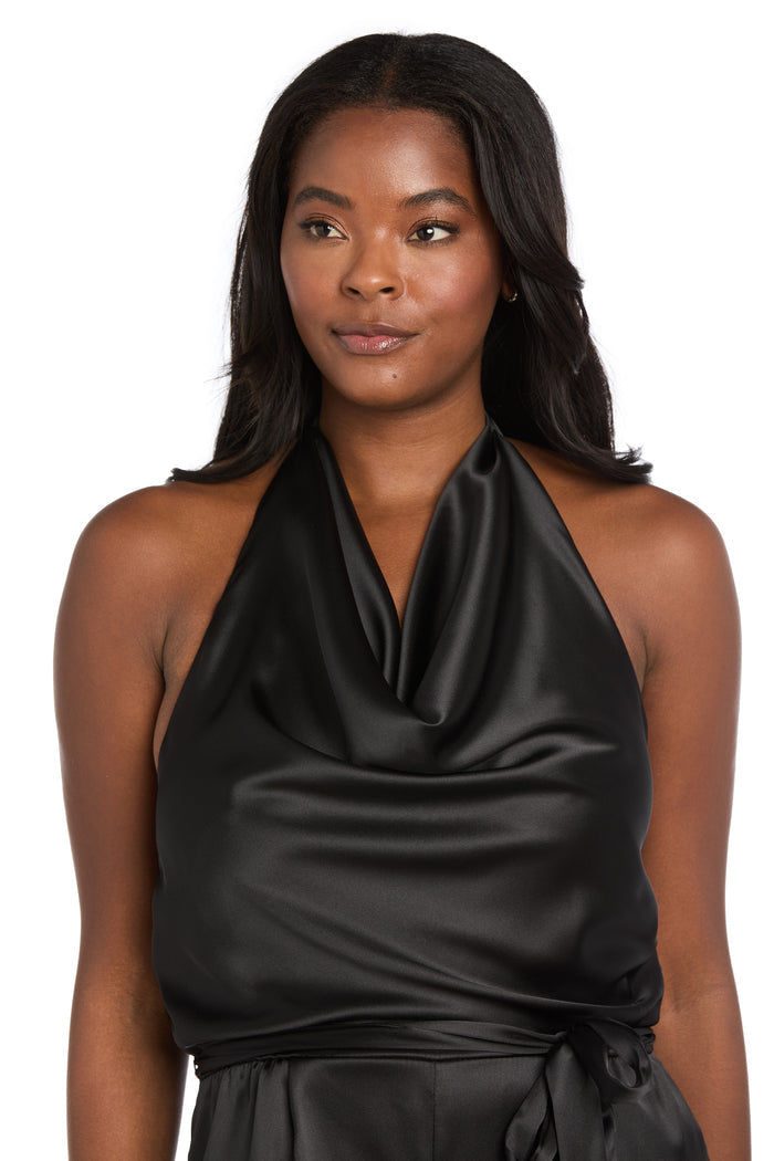 Cowl Neck Halter Matte Satin Jumpsuit