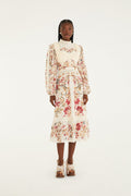 Cream Royal Garden Long Sleeve Crochet Midi Dress