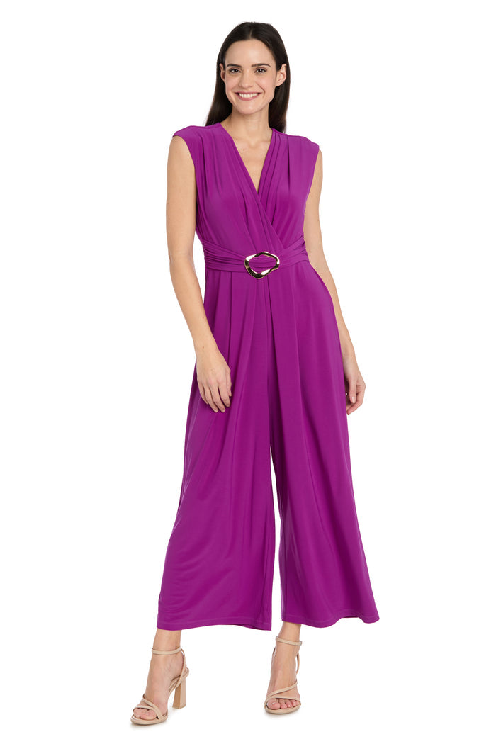 Draped Wide-Leg Jumpsuit with Gold Detail