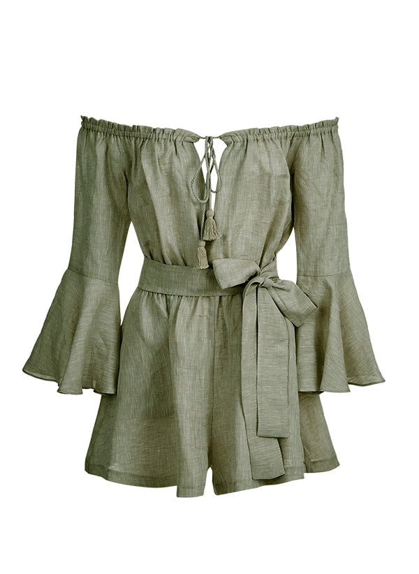 Playsuit Apoella Electra Linen Off Shoulder Playsuit Khaki Apoella