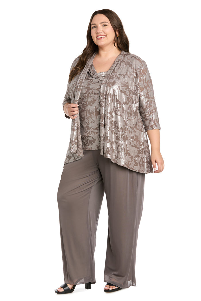 Elegant Metallic Floral 3-Piece Pant Set - Plus