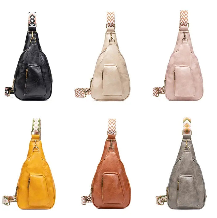 Embroidered Strap Sling Crossbody Bag