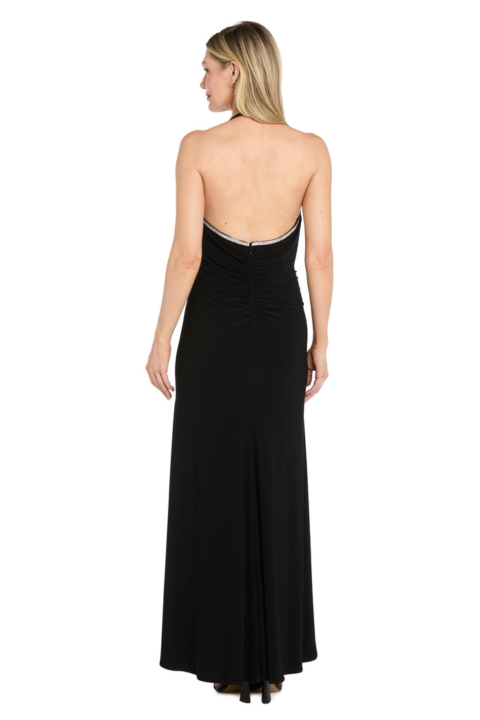 Evening Gown with Subtle Rhinestone Straps and Open Back - Petite