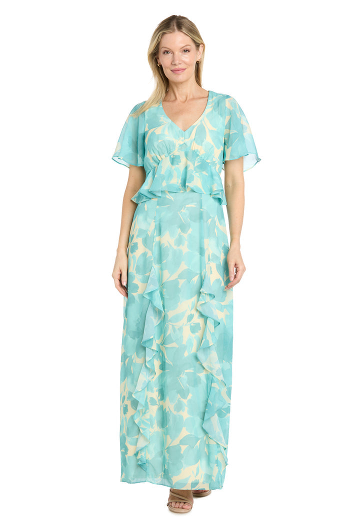 Floral Chiffon Ruffle Gown
