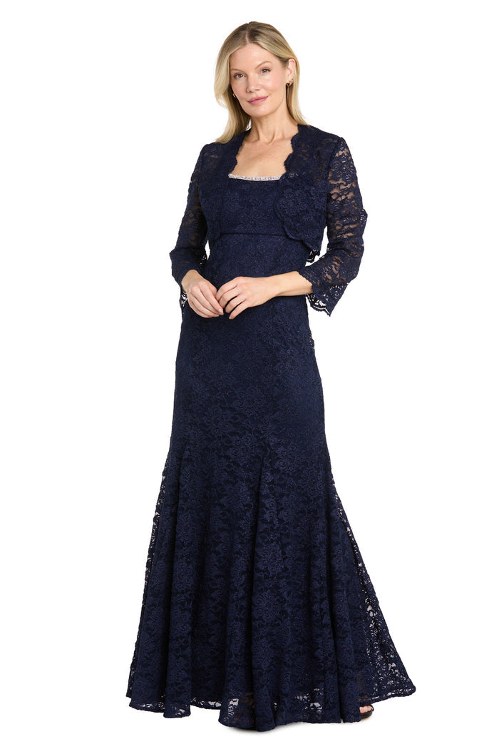 Floral Lace Gown with Rosette Bolero