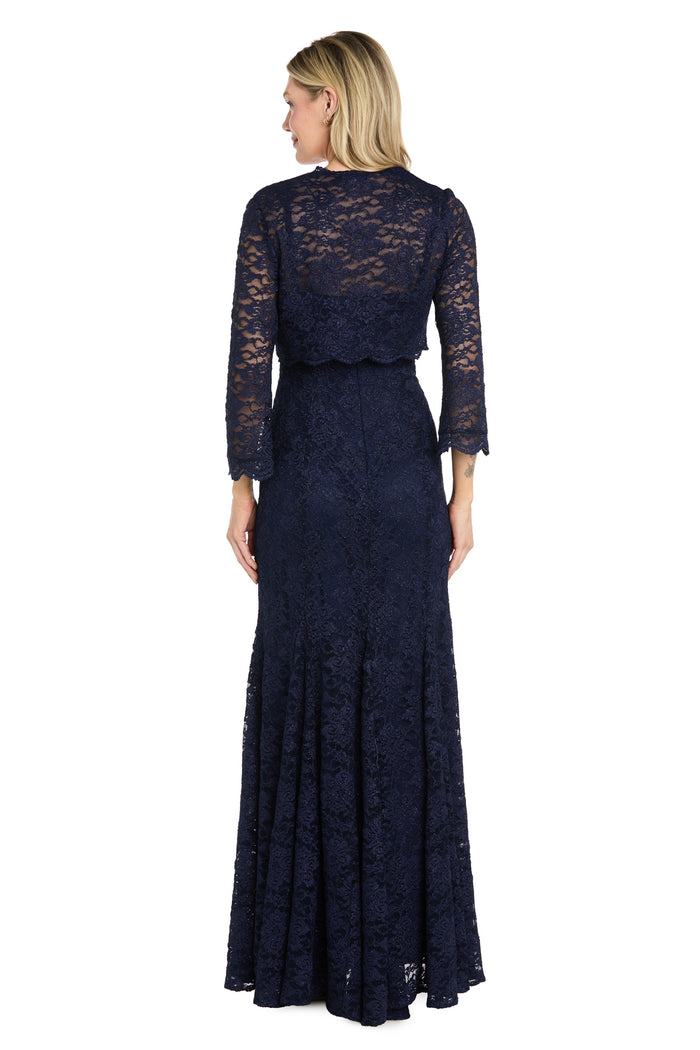 Floral Lace Gown with Rosette Bolero